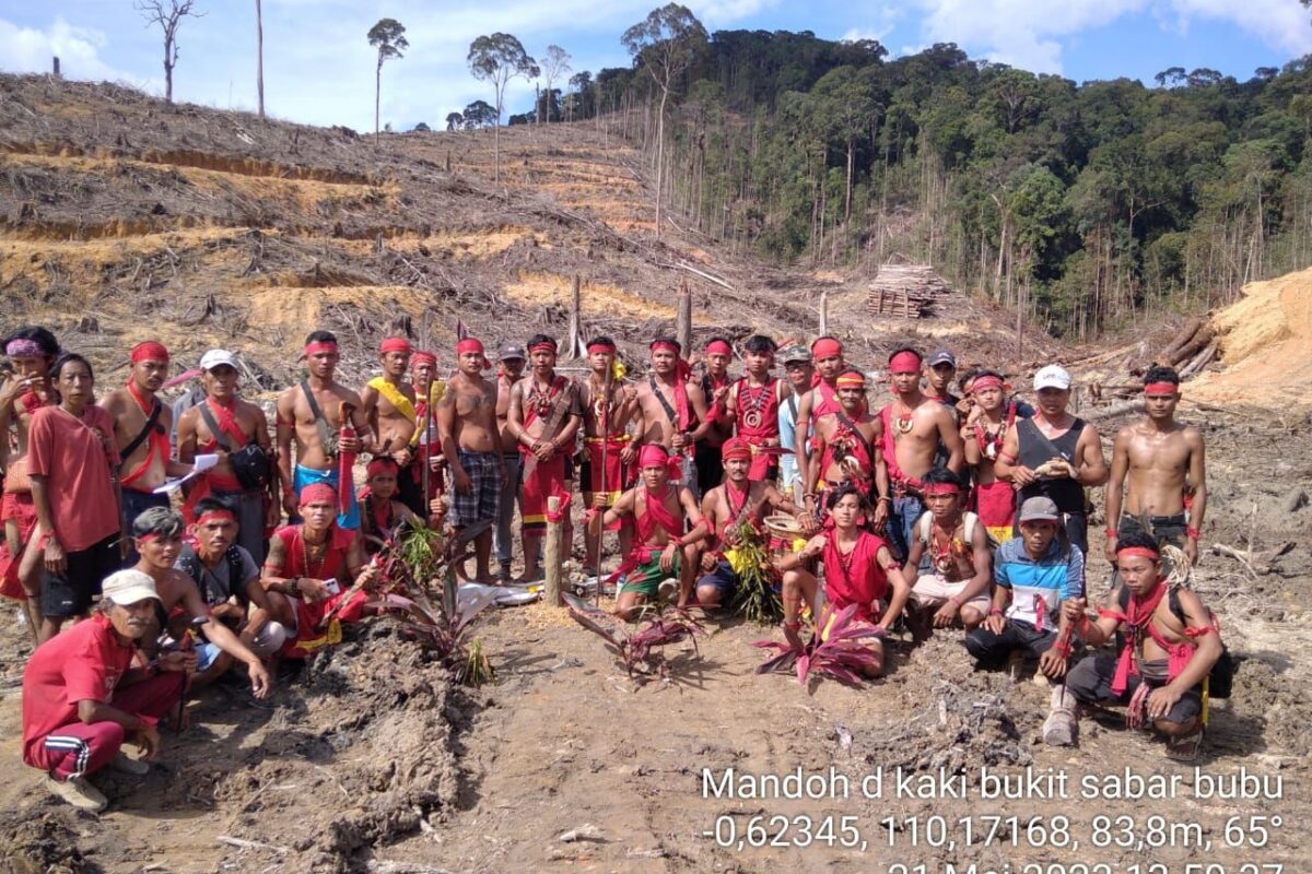 Indigenous Dayak community of Kualan Hilir protests against industrial forest concession Mayawana Persada in West Kalimantan. Image courtesy of AMAN.